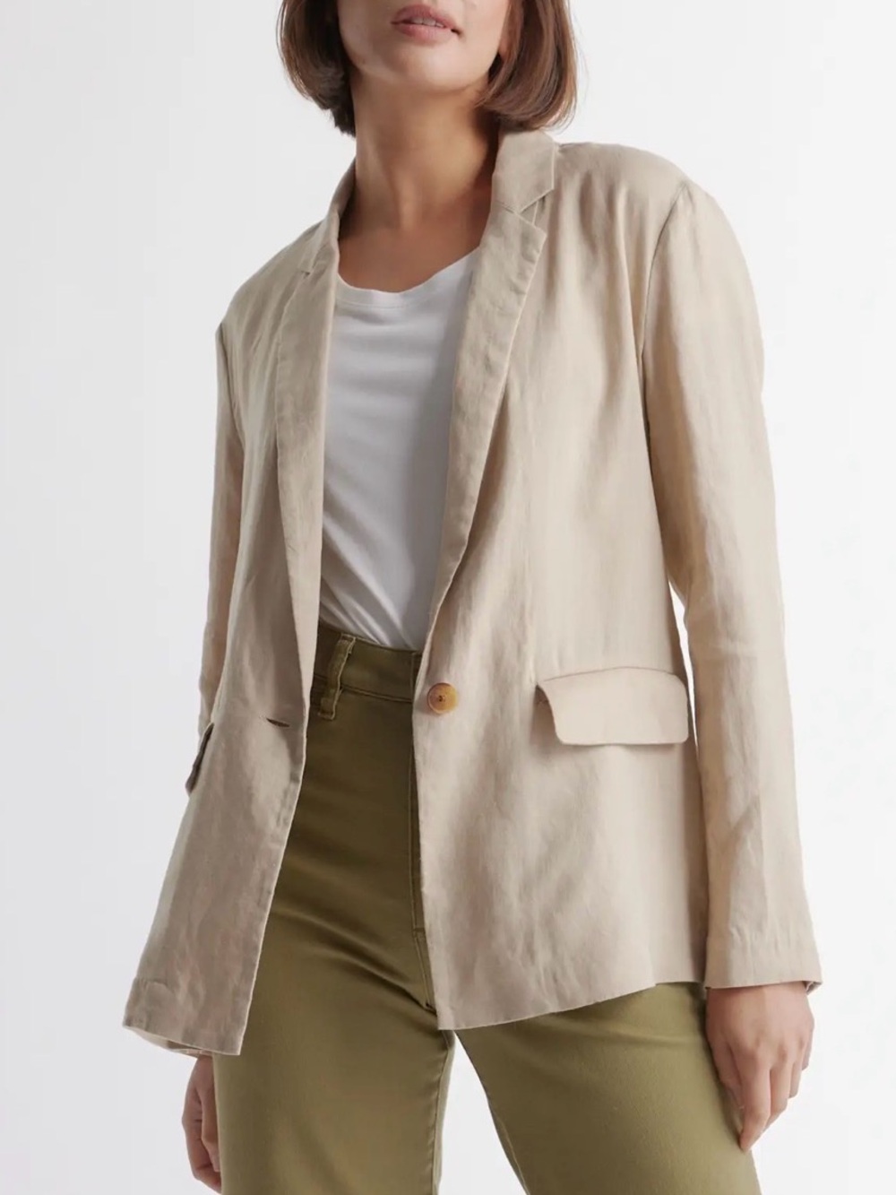 Quince European Linen Blazer Flax Natural Linen Jacket Size Large